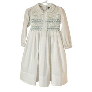 Sarah Louise England Hand Smocked White Long Sleeve Dress 3 Year Old